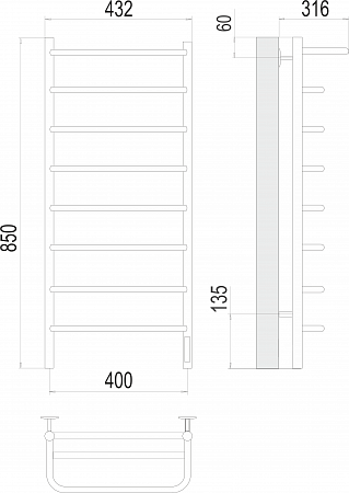 Полка П8 400х850 Электро (quick touch) Полотенцесушитель  TERMINUS Смоленск - фото 3