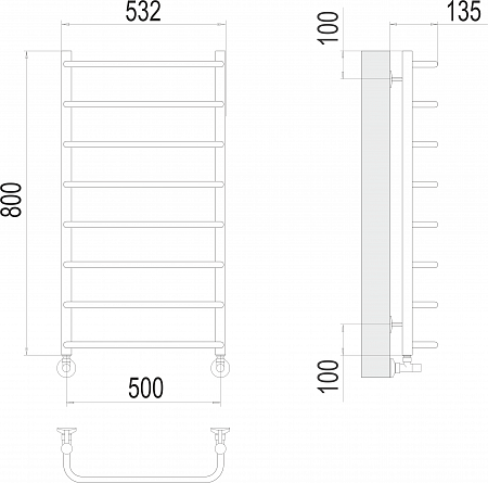 Стандарт П8 500х800  Полотенцесушитель  TERMINUS Смоленск - фото 3