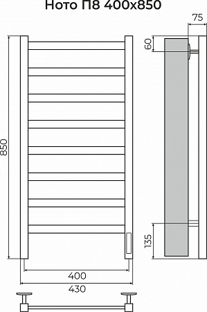 Ното П8 400х850 Электро (quick touch) Полотенцесушитель TERMINUS Смоленск - фото 3