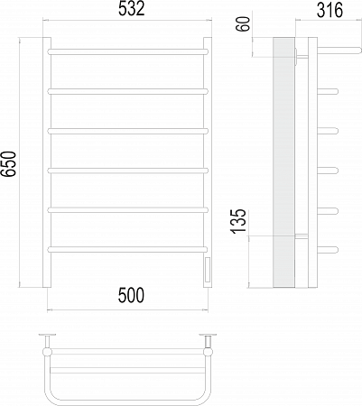 Полка П6 500х650 Электро (quick touch) Полотенцесушитель  TERMINUS Смоленск - фото 3